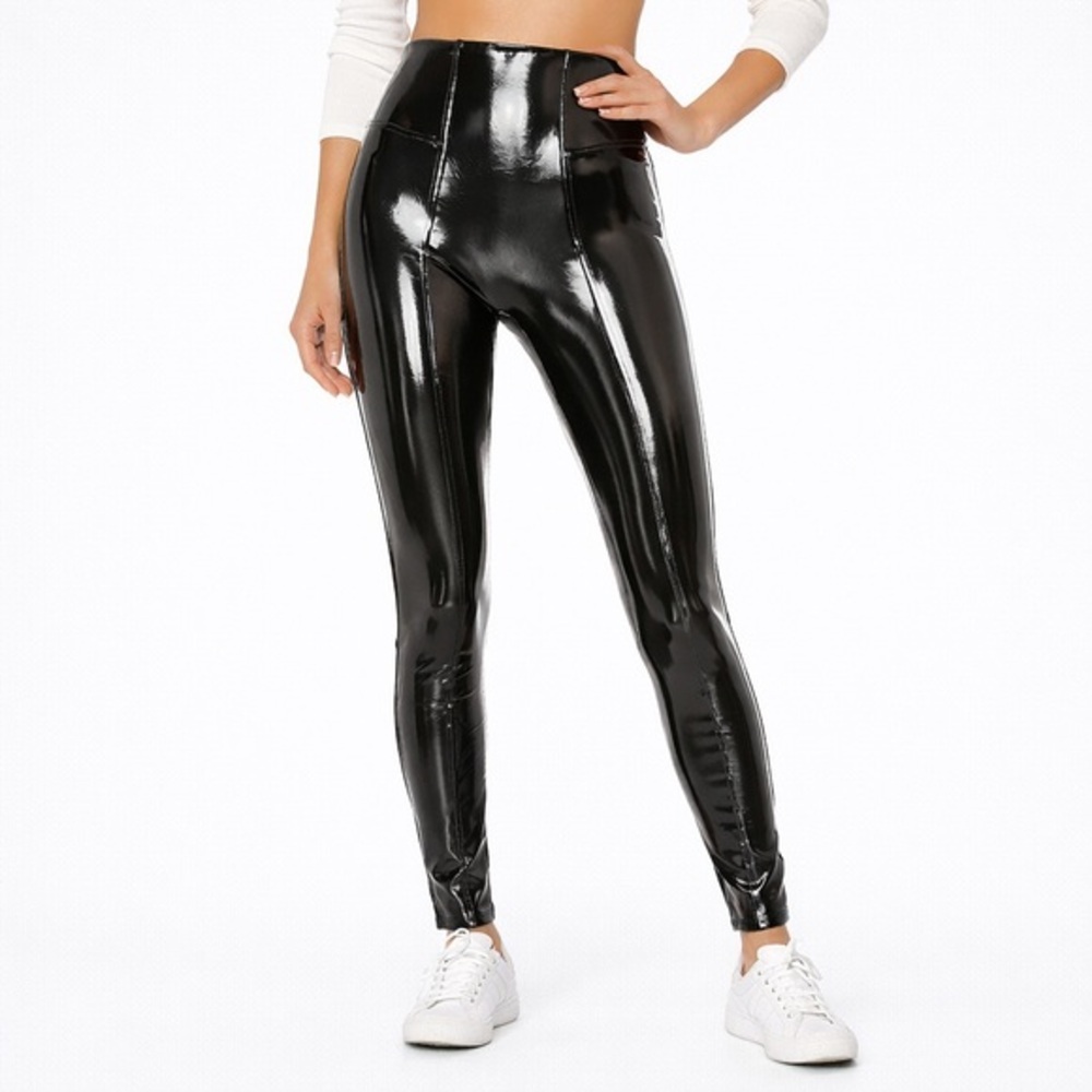 Spanx Faux Patent Leather Leggings Black High Rise Women’s Size Small‎